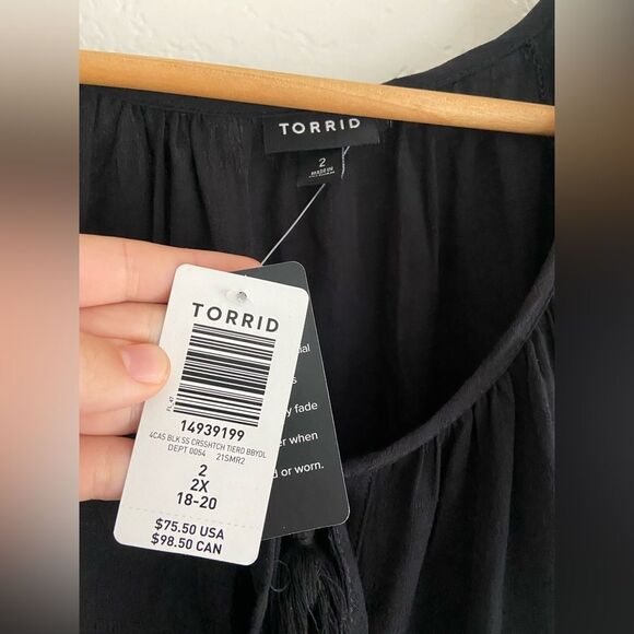 NWT Torrid Black Crosshatch Tiered Babydoll Dress 1X rayon - Picture 8 of 11
